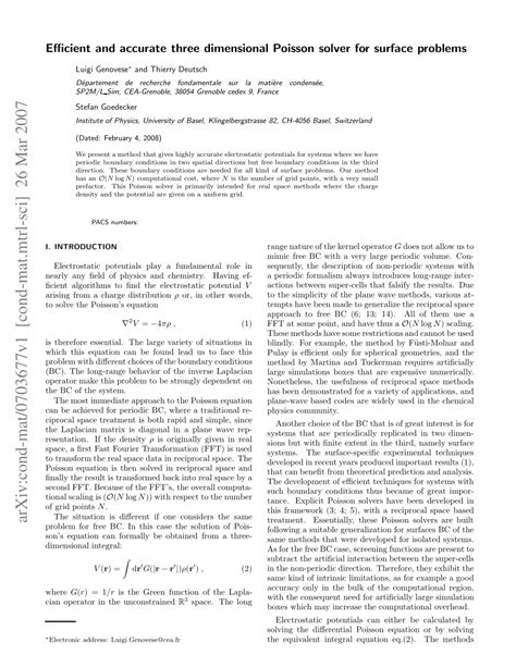 Pdf Efficient And Accurate Three Dimensional Poisson Solver For Surface Problems