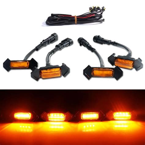 Set Of 4 Car Grille Amber Led Lights Kit Led Front Grille Lamp For