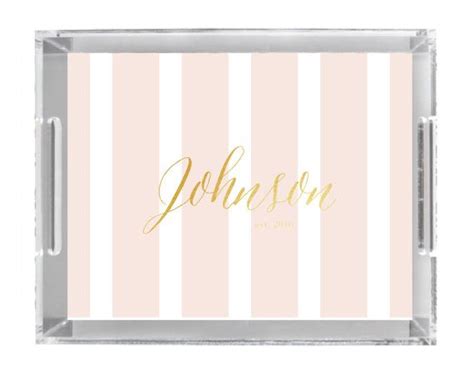 Personalized Lucite Tray STRIPE Collection Pink White Lucite