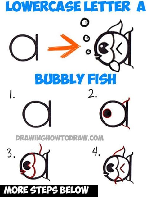 How To Draw A Cute Cartoon Fish From A Lowercase Letter A Shape With