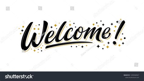 Welcome Lettering Sign Black Gold Stars Stock Vector Royalty Free
