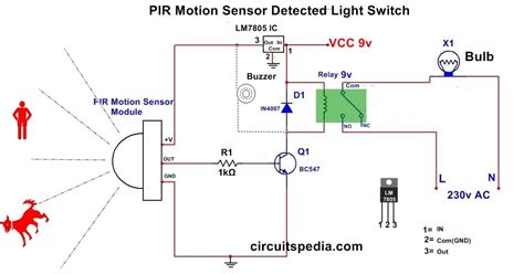 pir motion sensor circuit  human detection  lighting light sensor circuit electrical