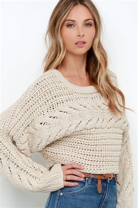Beige Sweater Cable Knit Sweater Cropped Sweater 10900