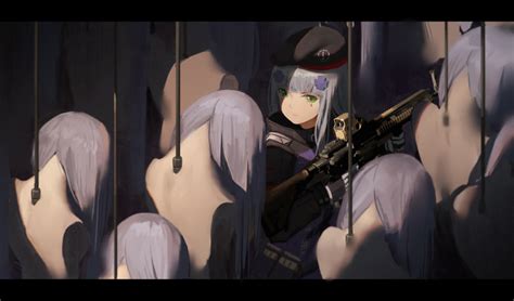 Safebooru 1girl Assault Rifle Bangs Beret Black Hat Blunt Bangs Closed Mouth Commentary