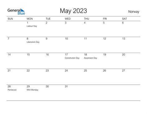 May 2023 Calendar With Norway Holidays