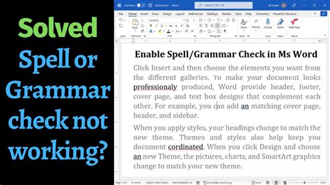 How To Turn On Spell Check In Word Grammarspell Check Not Working In