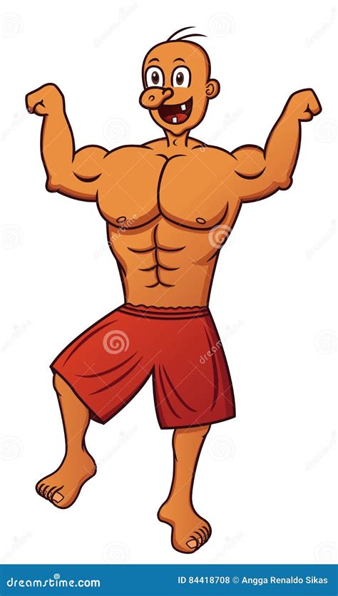 Bodybuilder Flexing Muscles Pointing Side Retro Royalty Free Cartoon