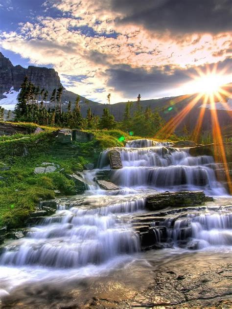 Nature Cascade Mountain Waterfalls Hdr Ipad Iphone Hd Wallpaper Free