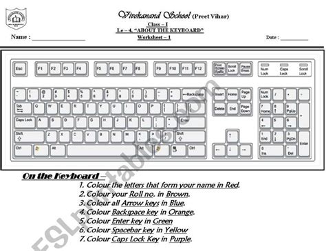 It Is A Worksheet To Colour The Keyboard Keys Keyboarding Keyboard