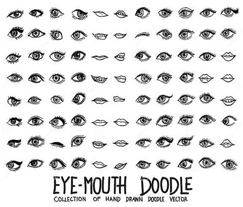 Set Of Eye Mouth Icons Drawing Illustration Hand Drawn Doodle Sketch