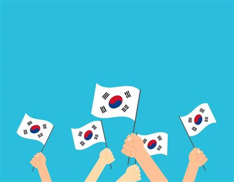 Vector Illustration Hands Holding South Korea Flags South Korea