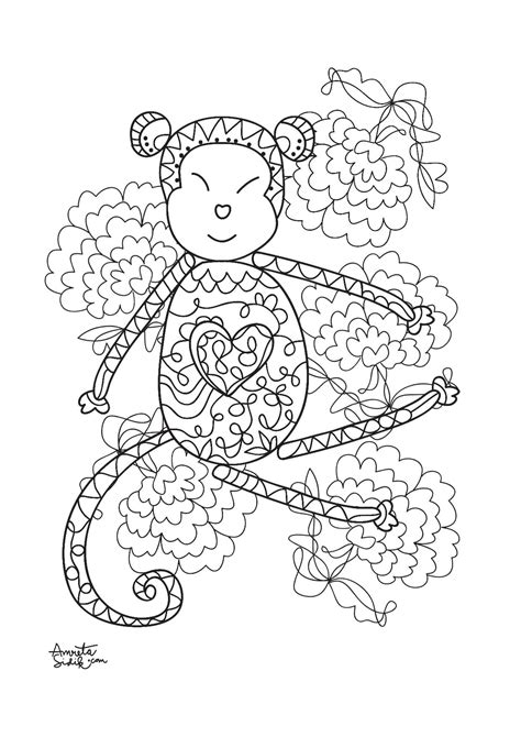 Here are fun free printable monkey coloring pages for children. Year of the monkey 3 - Anti stress Adult Coloring Pages