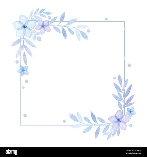 Marco Floral Acuarela De Flores Azules Tarjeta De Felicitación