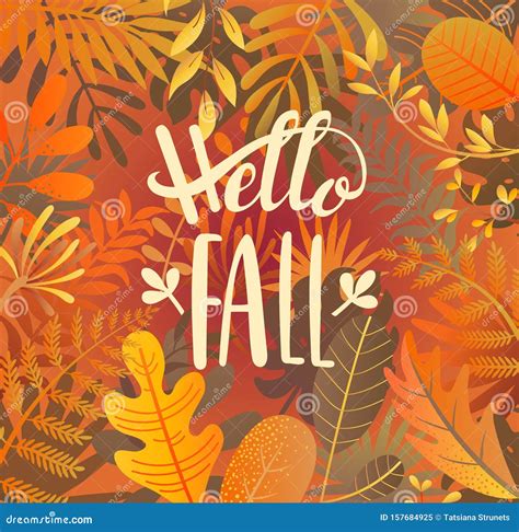 Hello Fall Greeting Banner On Jungle Background Stock Vector