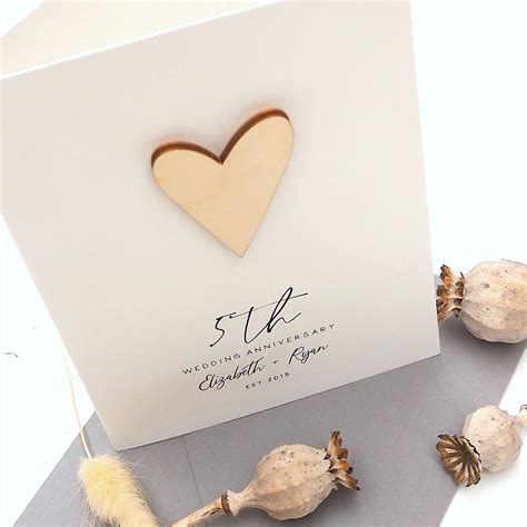 5th Wooden Heart Personalised Anniversary Card Shop Online