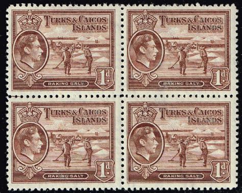 UK STAMP Turks And Caicos Islands 1938 King George VI 1P MNH OG BLK OF