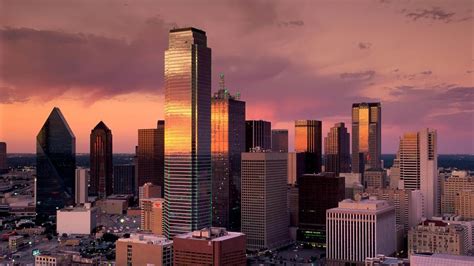 Download Wallpaper 1920x1080 Dallas Texas Skyscrapers Sunset Hd