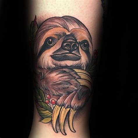 Amazing Neo Traditional Guys Sloth Inner Arm Tattoos For Gentlemen