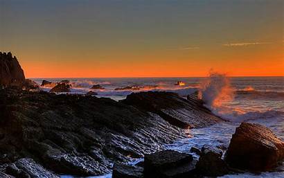 Rocks Ocean Sunset Waves Stones Splash Wallpapers
