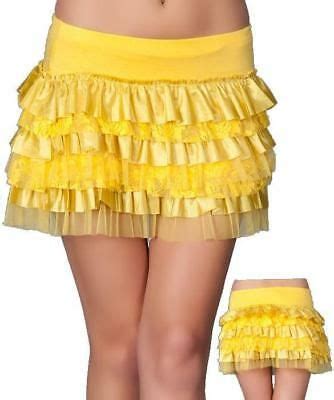 Pretty Yellow Ruffle Lace Pull On Mini Skirt Mermaid Micro Mini Skirt Costume EBay Mini