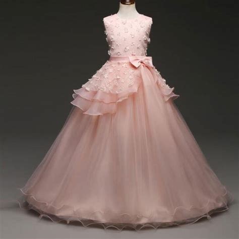 Tiered Tulle Long Evening Dress 4 14 Years Old Rose Flower Girls