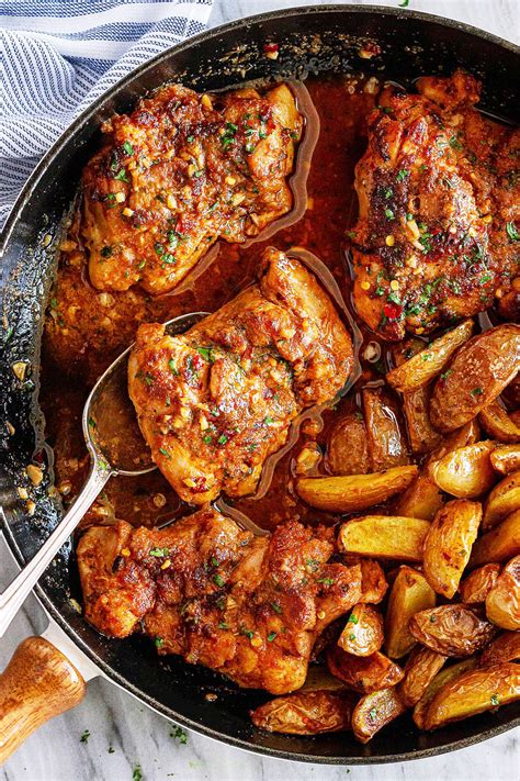 Garlic Butter Chicken Thighs With Baby Potatoes Skillet Recipe