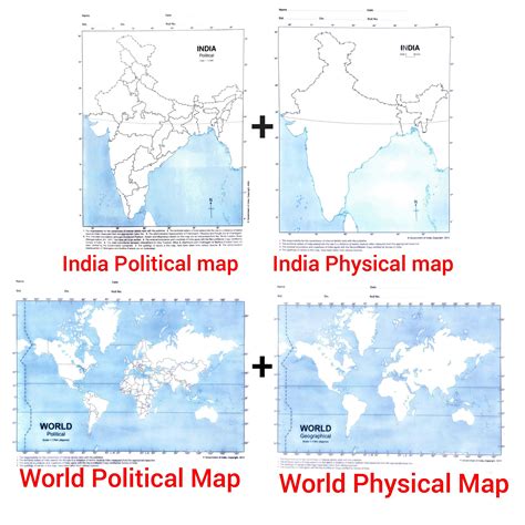 Outline Practice Map Of India And World Both Political And Physical Map A 4 Big Size Set