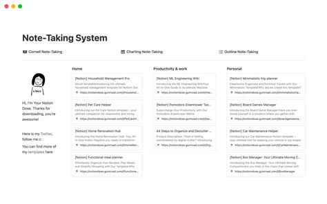 Note Taking System Notion Template
