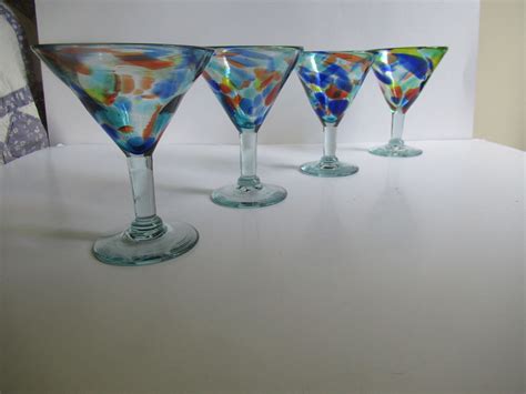 Confetti Swirl Mexican Glass Martini Glasses Blue Green Rust Etsy Mexican Glass Martini