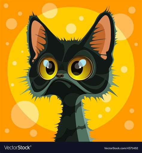 Cartoon Cute Big Eyed Black Cat Vector Image On Cat Vector Cartoon