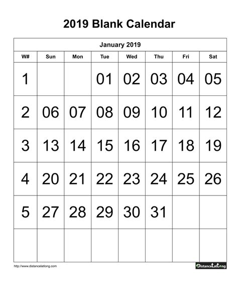 More 2019 Yearly Blank Calendar Templates