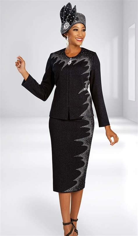 Ben Marc 48301 Two Piece Womens Knit Skirt Suit With Embellished