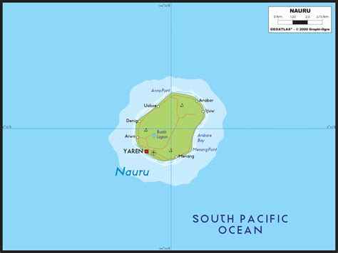 Nauru Physical Wall Map By Graphiogre Mapsales