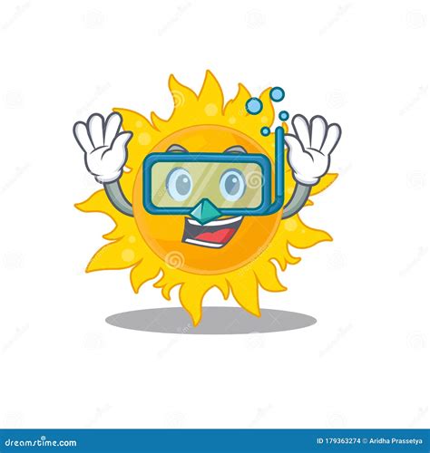 Summer Sun Mascot Design Concept Wearing Diving Glasses Stock Vector