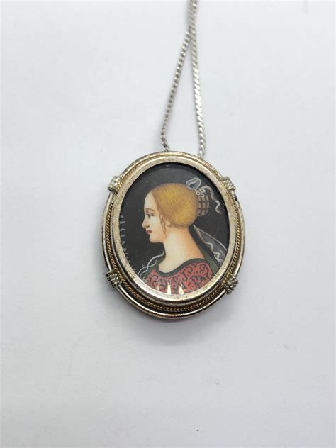 Victorian Hand Painted Miniature Necklace 800 Silver Mini Portrait