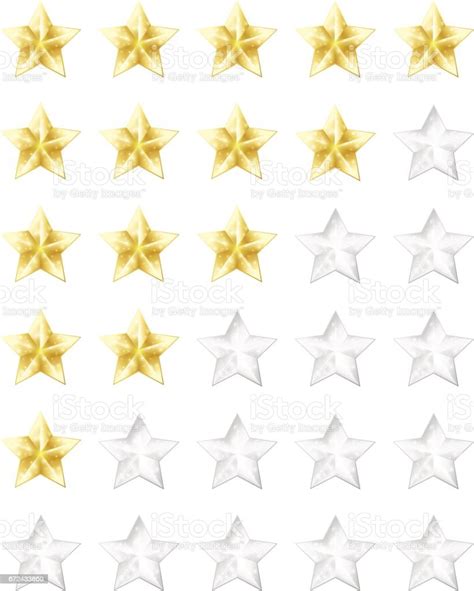 Five Gold And Silver Stars Rating Icon Set Vector Illustration Stock