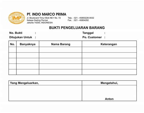 Detail Surat Order Pengiriman Koleksi Nomer