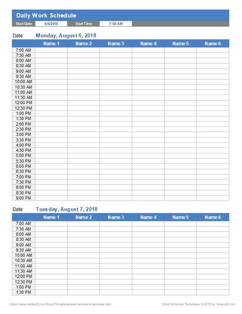 Work Schedule Template Schedule Template Excel Daily Planner Employee