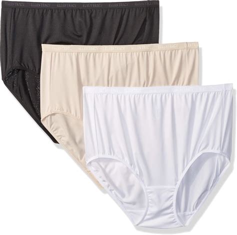 Ellen Tracy Womens 3 Pack Full Brief Logo Micofiber Panties White