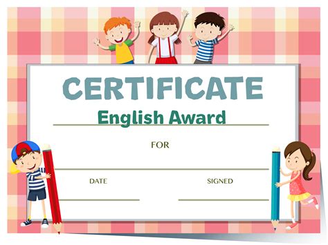 Certificate Template For English Award With Many Kids 455645 Vector Art