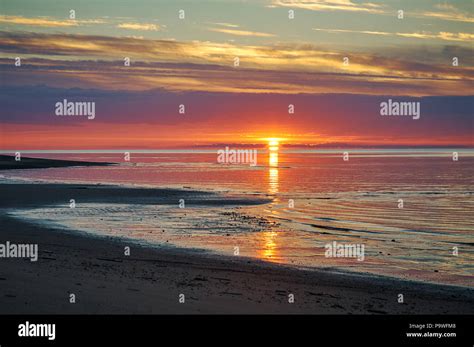 Sunset White Sea Russia Sandy Shore Of The South Coast Stock Photo