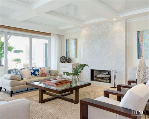 Transitional White Living Room With Coffered Ceiling Luxe Interiors