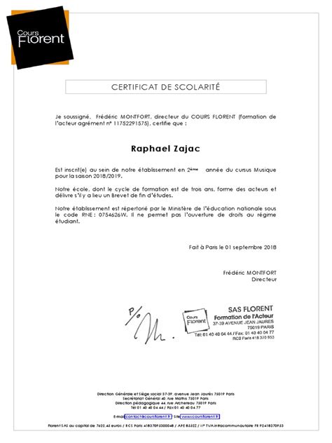 Certificat De Scolarité 2018 2019