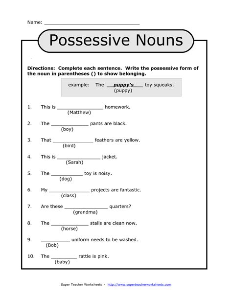 The possessive adjective goes before the noun or before the noun and adjective. 15 Best Images of Free Possessive Nouns Printable Worksheets - Plural Possessive Nouns ...