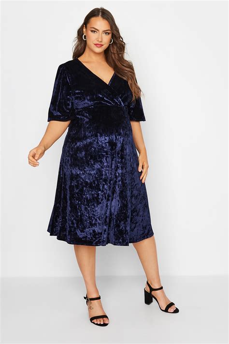Bump It Up Maternity Plus Size Navy Blue Velvet Midi Wrap Dress Yours Clothing
