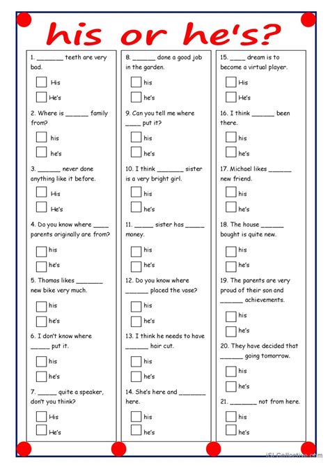 Hes Or His General Gramma English Esl Worksheets Pdf And Doc