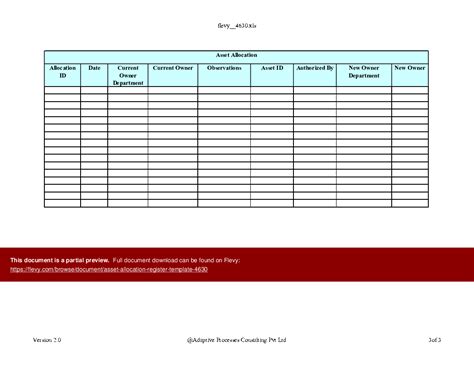 Excel Template Asset Allocation Register Template Excel Template Xls