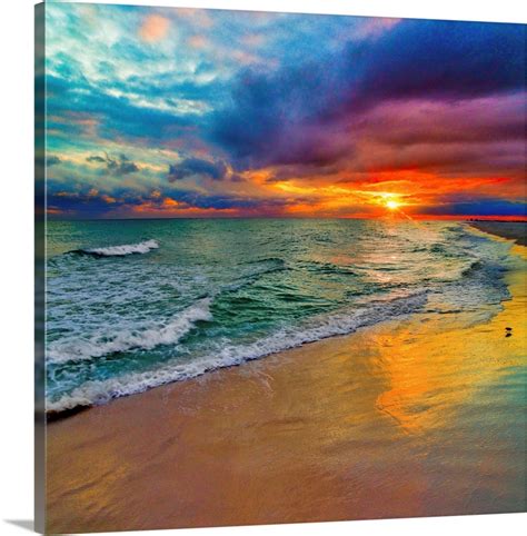 Colorful Seascape Swirling Multi Color Sunset Wall Art Canvas Prints