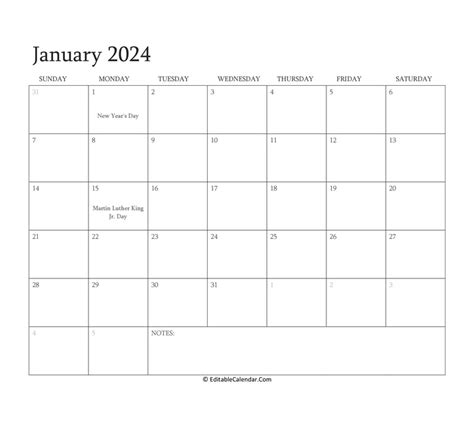 January 2024 Calendar Printable Printable World Holiday January 2024