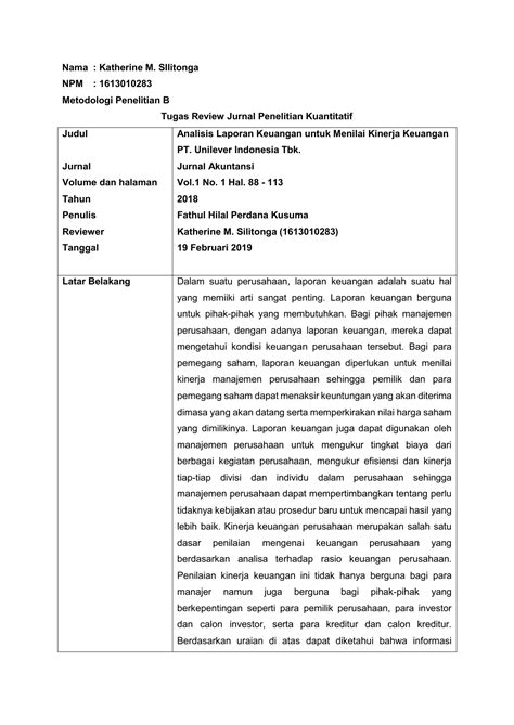 Contoh ringkasan artikel dari jurnal internasional. Review Jurnal Kuantitatif